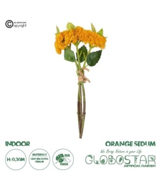 GloboStar® Artificial Garden ORANGE SEDUM BOUQUET 21346 Τεχνητό Διακοσμητικό Μπουκέτο Πορτοκαλί Σέδο Y30cm
